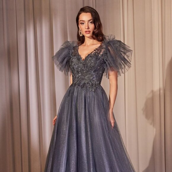 NEW LONG FORMAL LAYERED TULLE BALL GOWN EMBROIDERED W/ BEADS & SEQUINS CD CM359